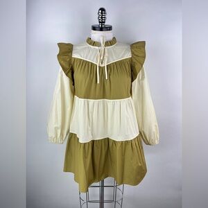 💚 3160. Babydoll Tiered Color Block Mini Dress